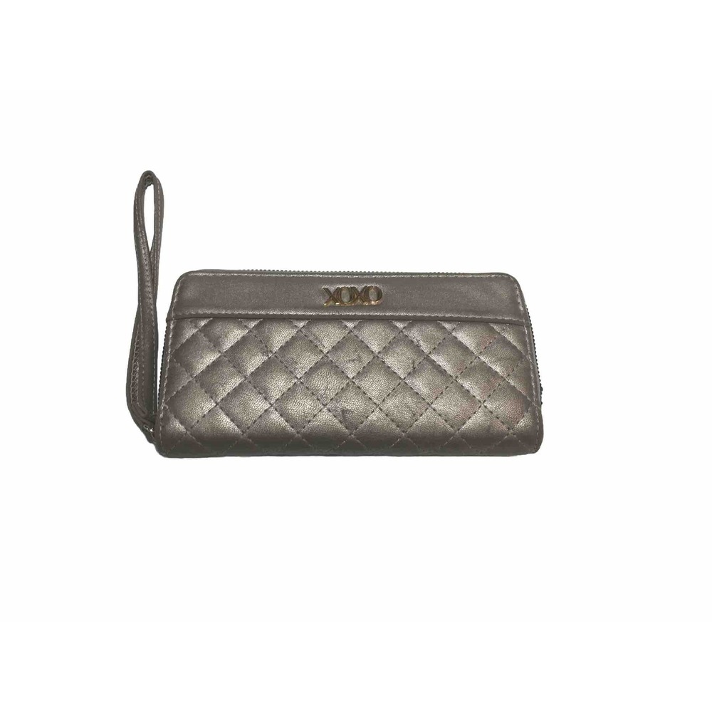 XOXO WALLET Wristlet FAUX LEATHER DOUBLE ZIPPER METALLIC ZIGZAG VERY ROOMY
